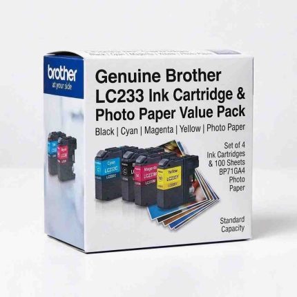 GENUINE BROTHER LC-233 BK | C | M | Y | PHOTO PAPER VALUE PACK, SET OF 4 INK CARTRIDGES & PHOTO PAPER